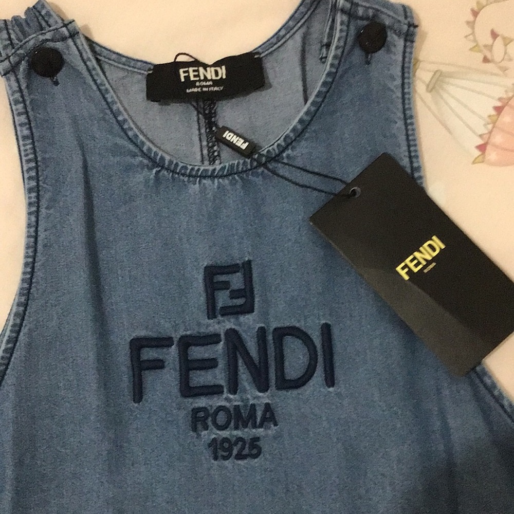 Fendi Girls Denim-Look Blue Ruffle Hem Dress